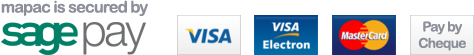 mapac is secured by Sage Pay we accept Visa, Visa Electron and Mastercard as as well as payment by cheque.
